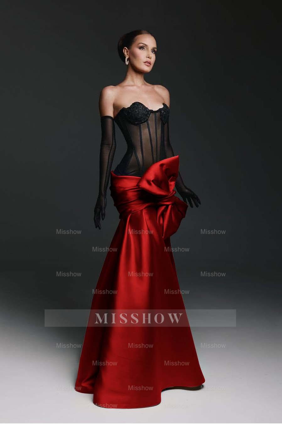 Strapless Sweetheart Sleeveless Long Mermaid Formal Dress With Gloves