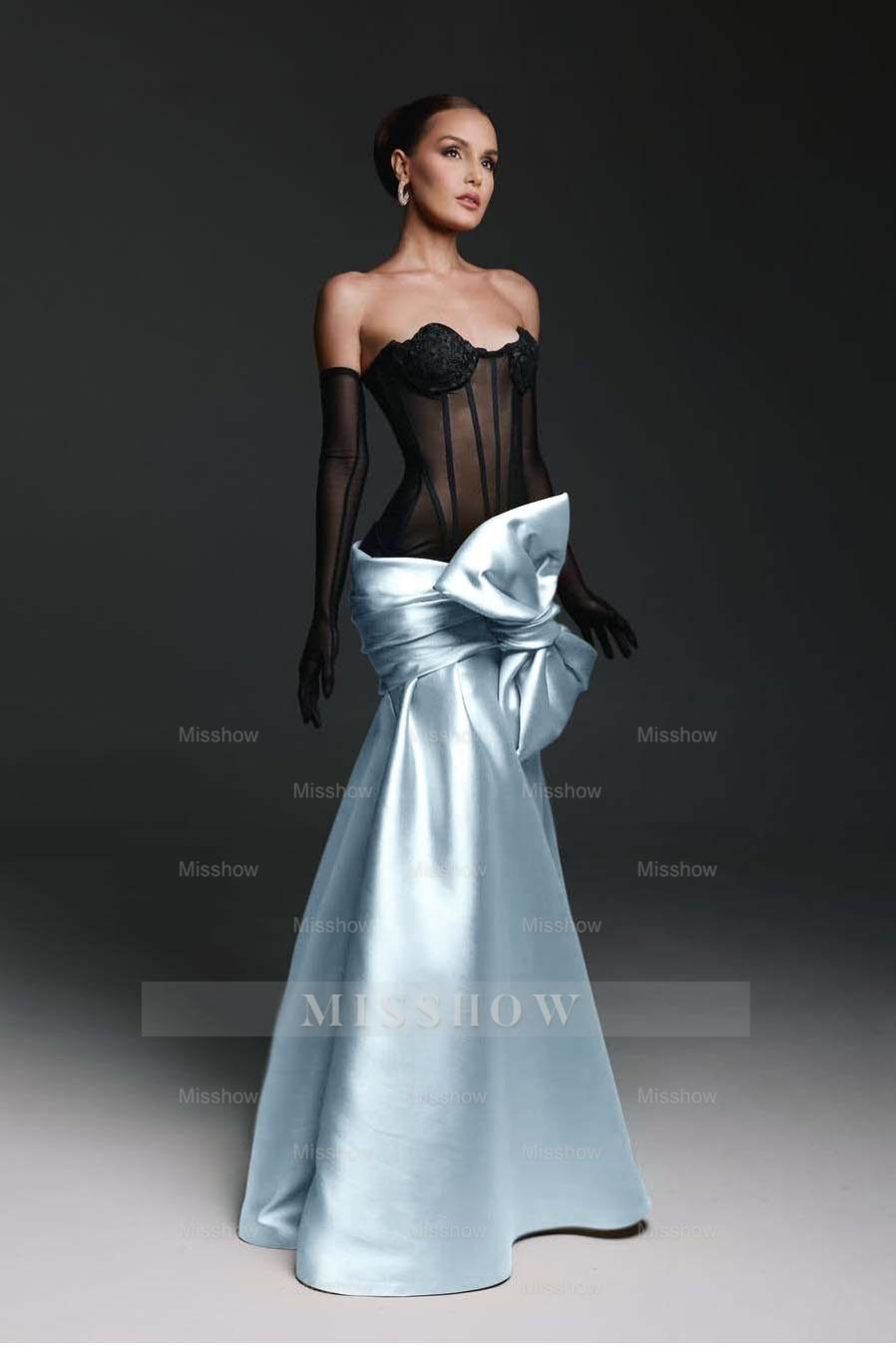 Strapless Sweetheart Sleeveless Long Mermaid Formal Dress With Gloves