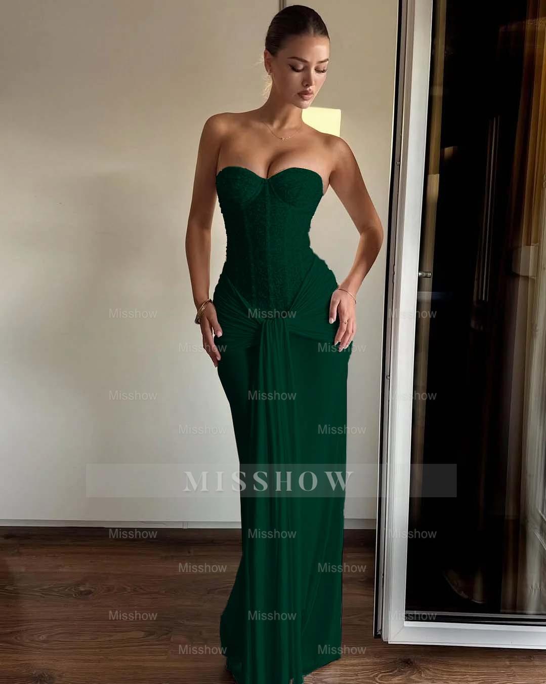 Strapless Sweetheart Sleeveless Long Mermaid Formal Dress With Pleated