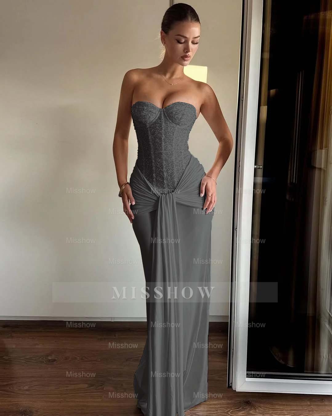 Strapless Sweetheart Sleeveless Long Mermaid Formal Dress With Pleated