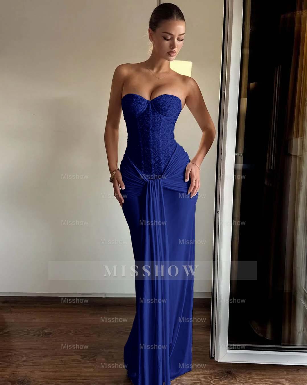 Strapless Sweetheart Sleeveless Long Mermaid Formal Dress With Pleated