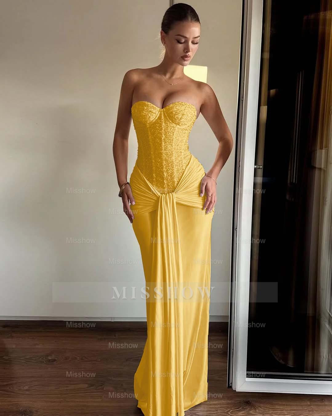 Strapless Sweetheart Sleeveless Long Mermaid Formal Dress With Pleated