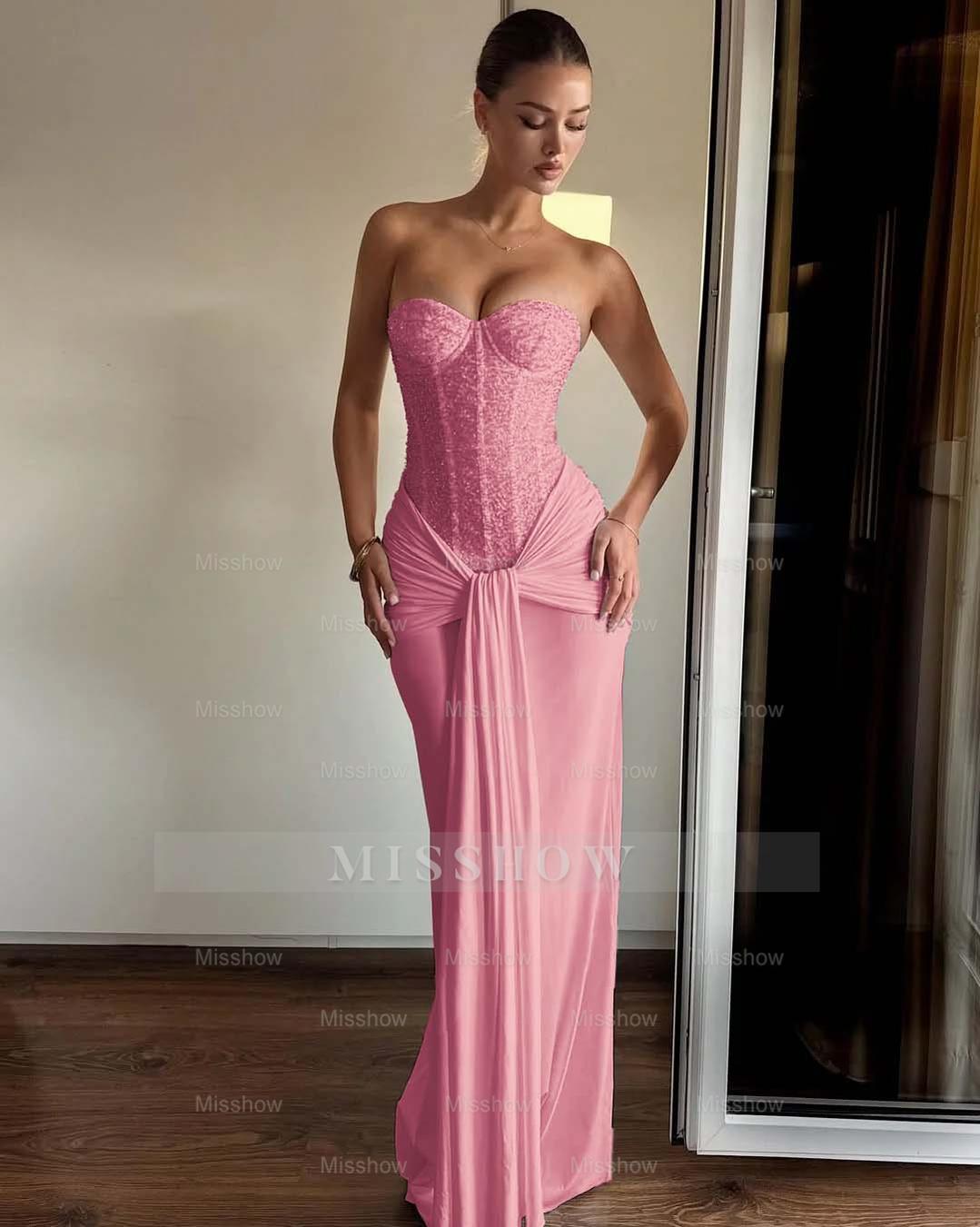 Strapless Sweetheart Sleeveless Long Mermaid Formal Dress With Pleated