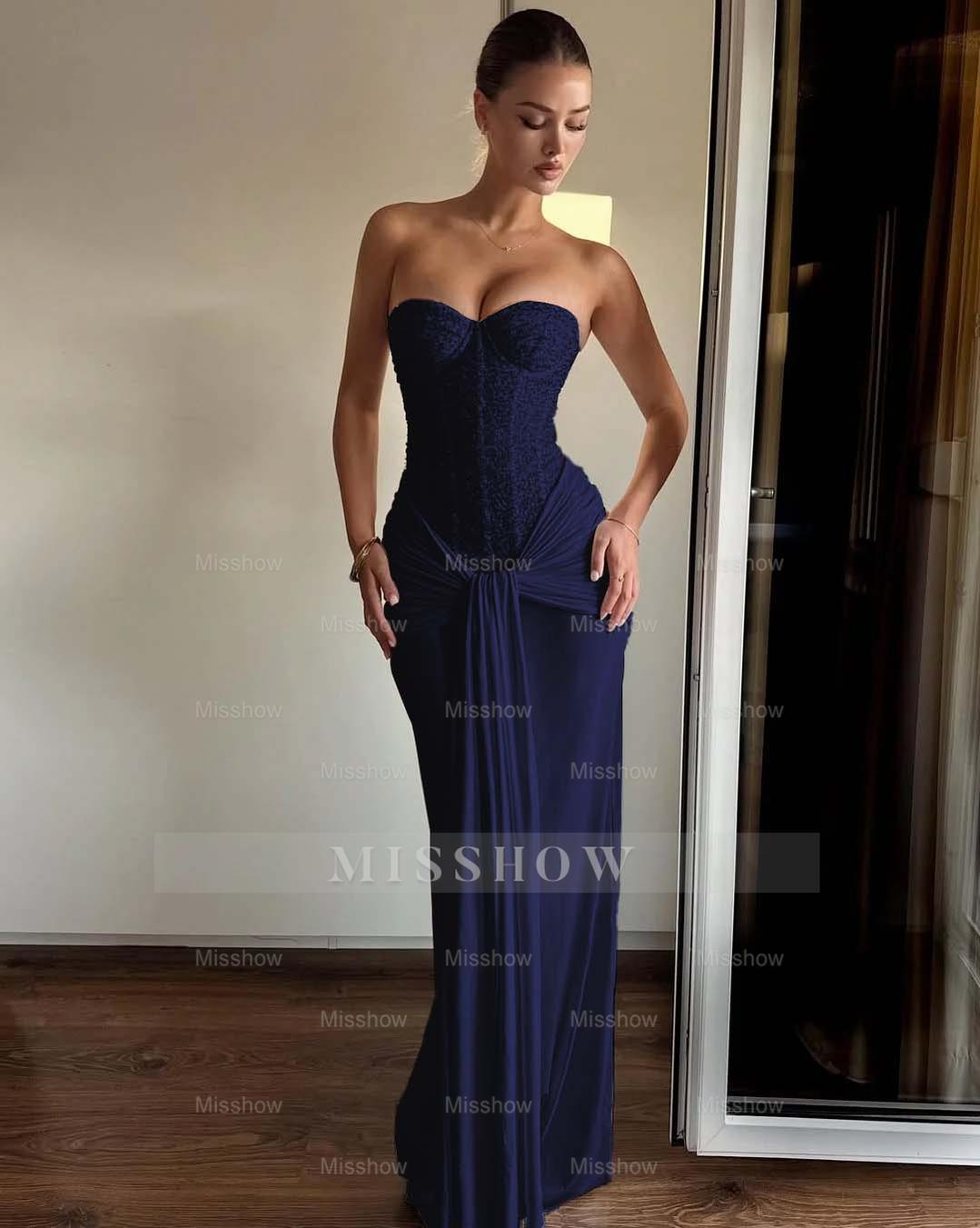 Strapless Sweetheart Sleeveless Long Mermaid Formal Dress With Pleated