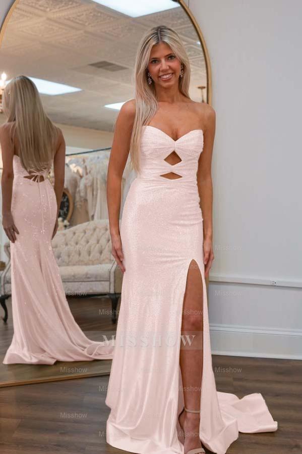 Strapless Sweetheart Sleeveless Mermaid Formal Dress With High Split