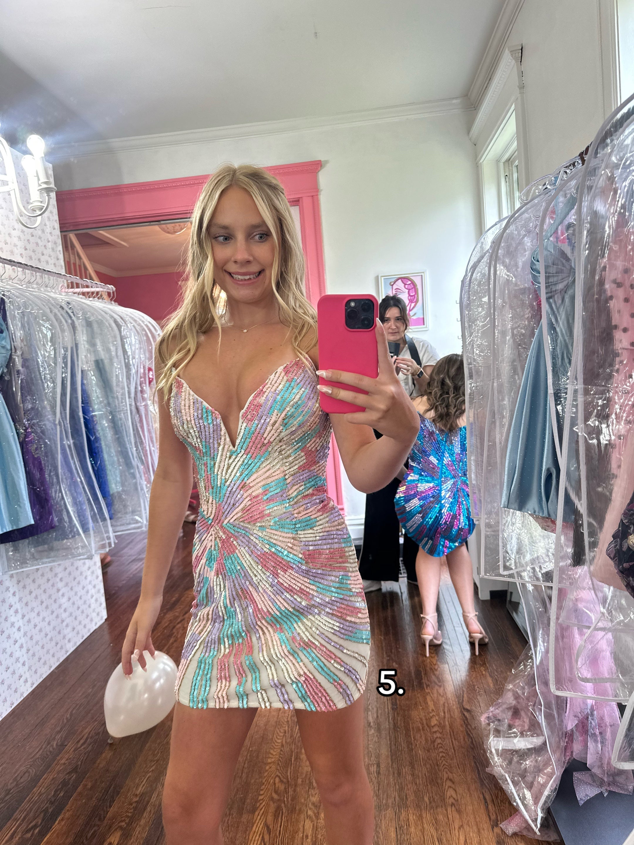 Strapless V-Neck Multicolor Sunburst Sequin Bodycon Homecoming Dress Mini