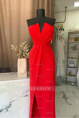 Strapless V Neck Sleeveless Long Split Formal Dress With Pleated