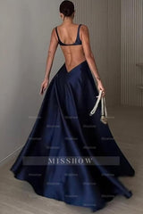 Straps Sleeveless Backless Long A Line Formal Dress With Pleated