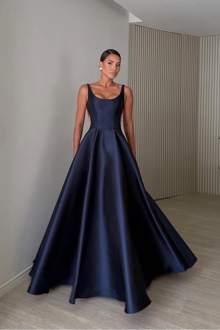 Straps Sleeveless Backless Long A Line Formal Dress With Pleated