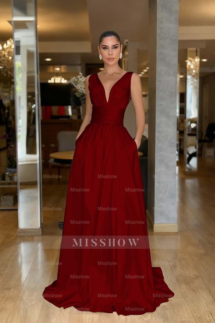 Straps Sleeveless High Waist Long Formal Dress With Pockets Pleated