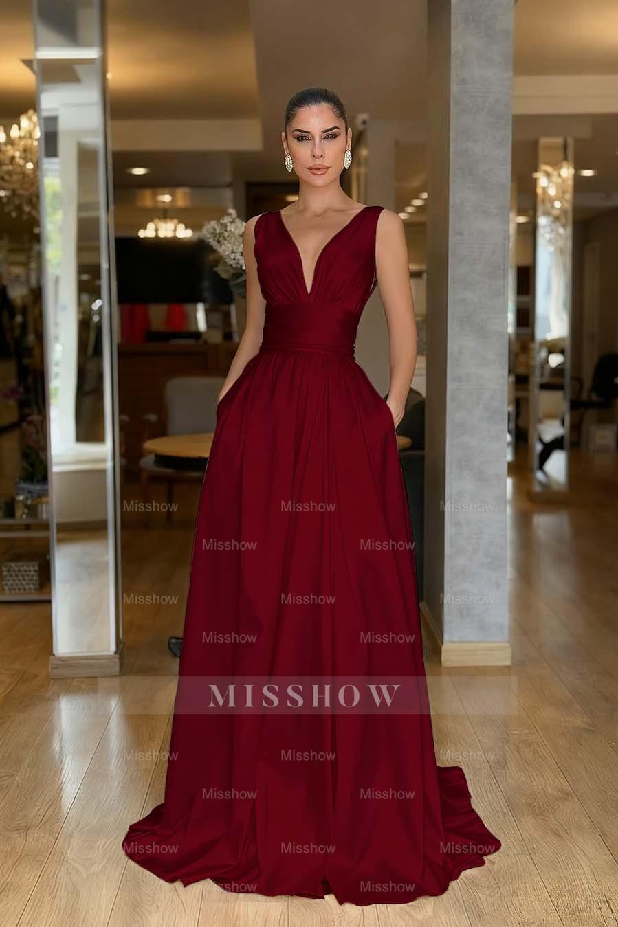 Straps Sleeveless High Waist Long Formal Dress With Pockets Pleated