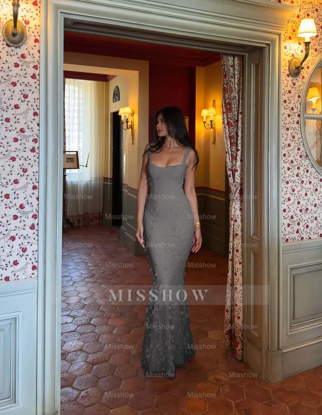 Straps Sleeveless Long Mermaid Formal Dress With Appliques Pleated