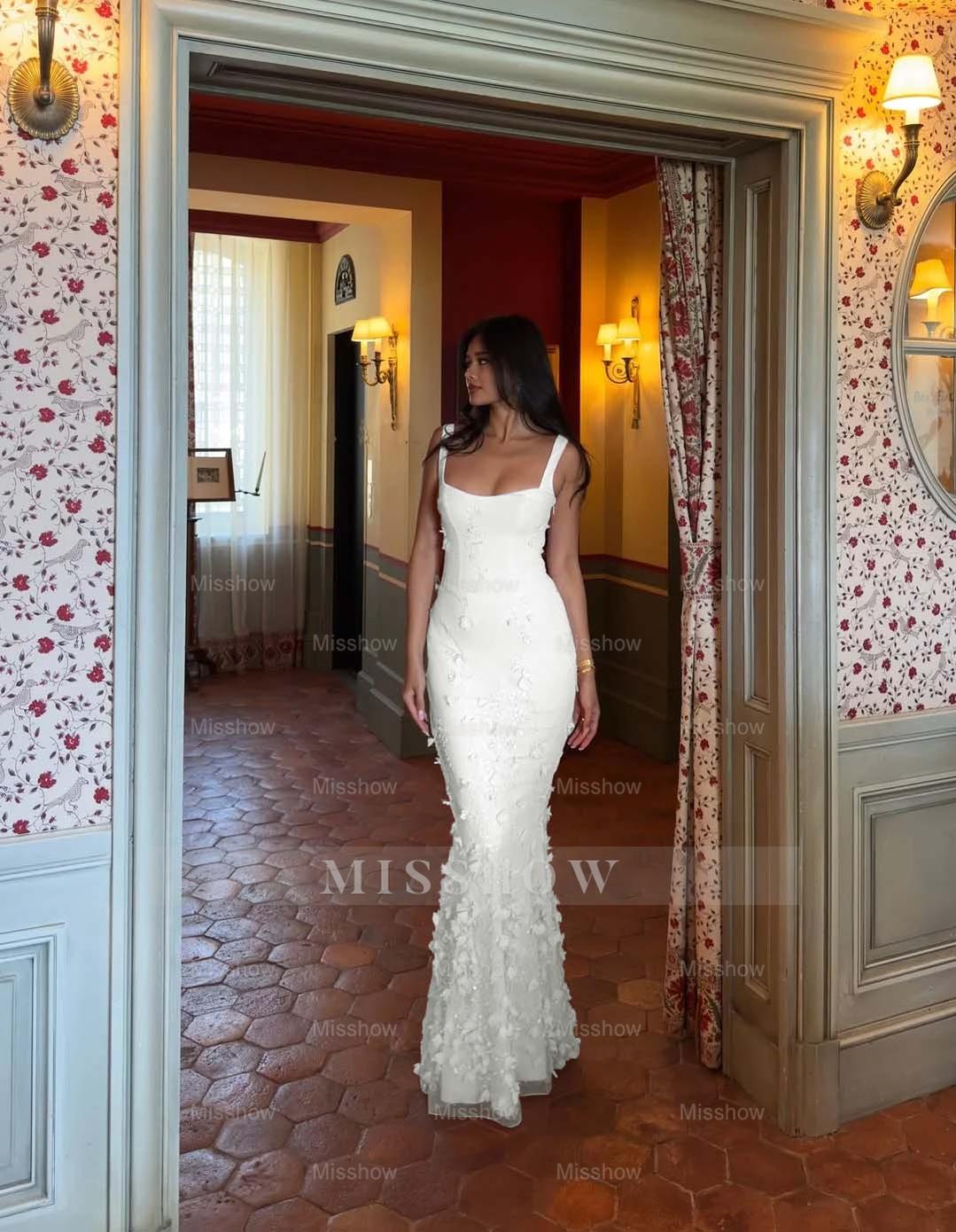 Straps Sleeveless Long Mermaid Formal Dress With Appliques Pleated