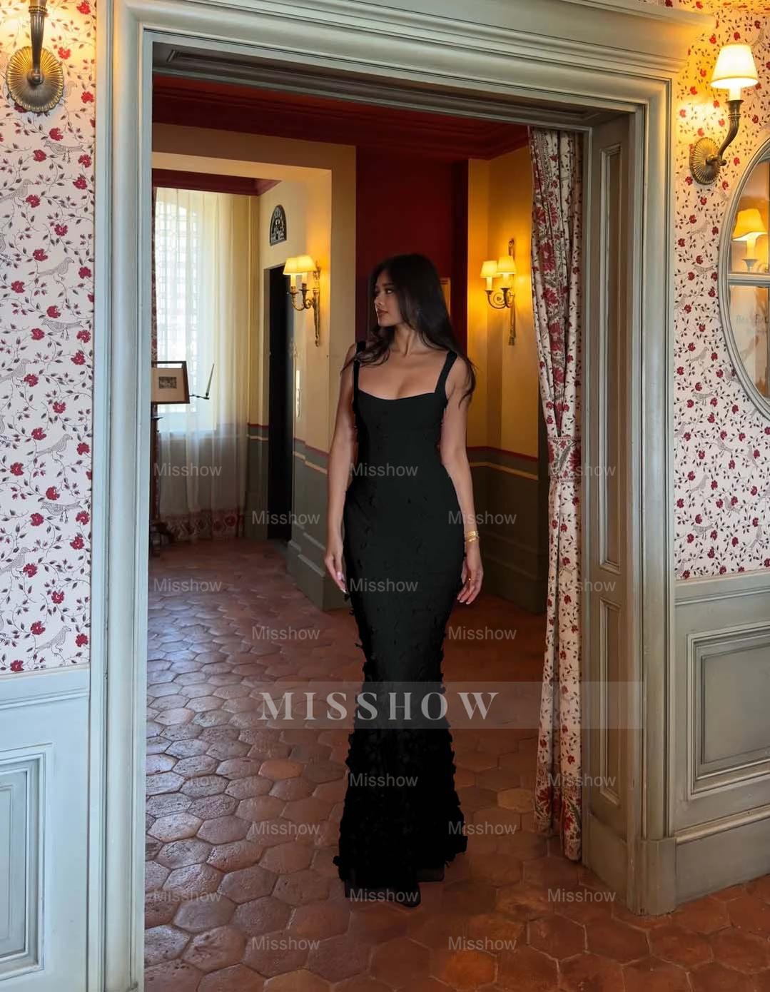 Straps Sleeveless Long Mermaid Formal Dress With Appliques Pleated