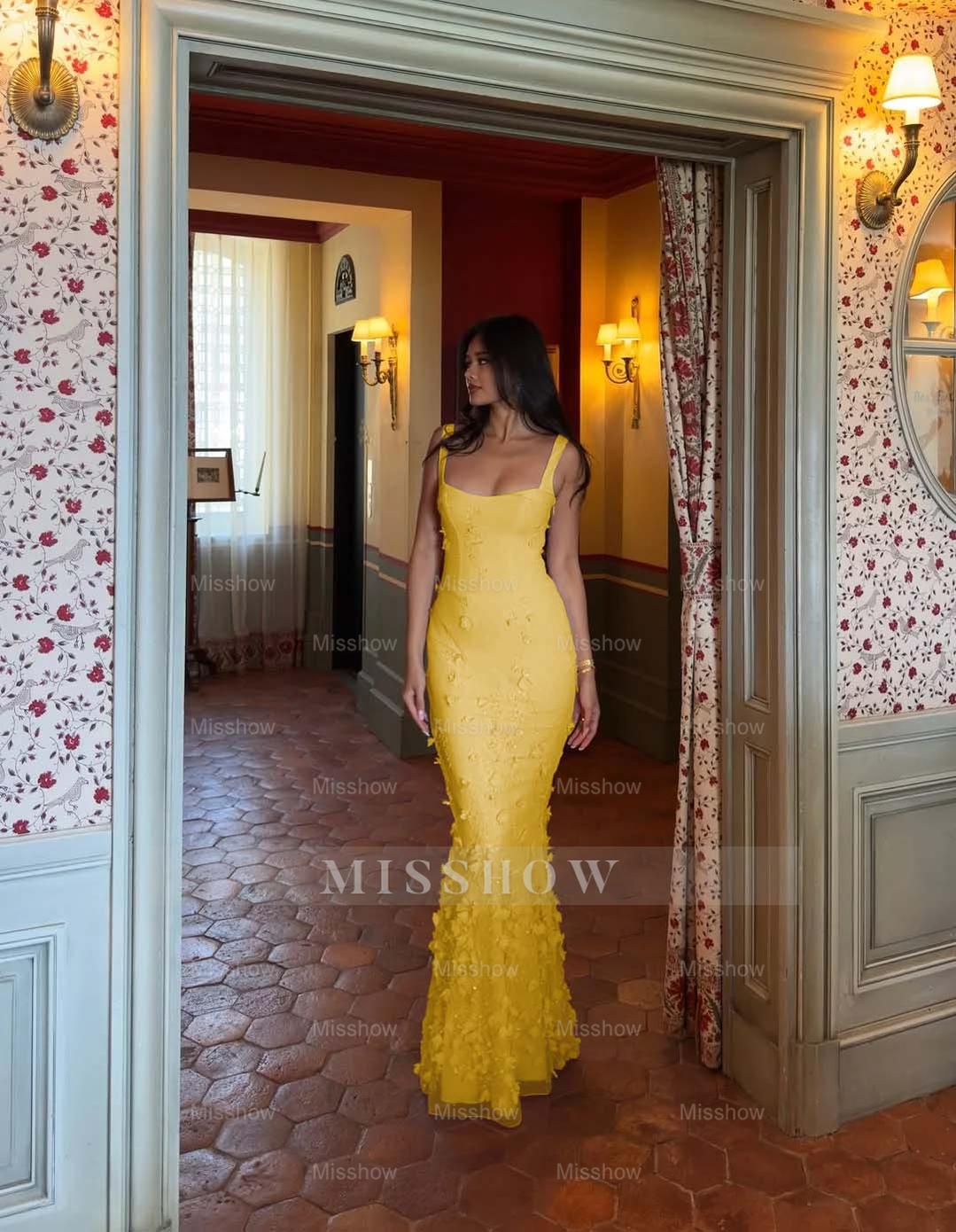 Straps Sleeveless Long Mermaid Formal Dress With Appliques Pleated