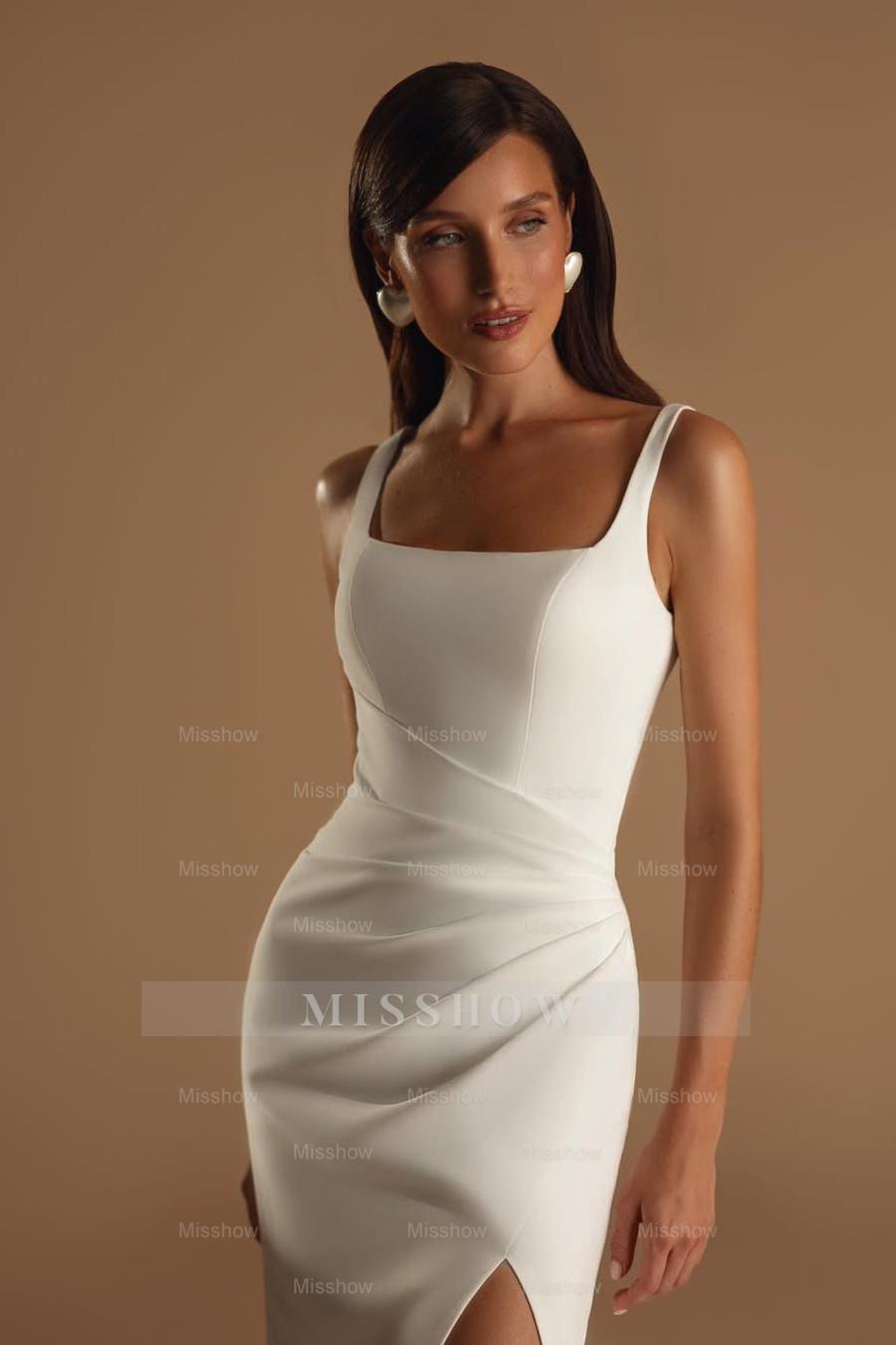 Straps Sleeveless Long Mermaid Formal Dress With Split Pleated