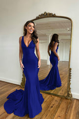 Straps Sleeveless V Neck Mermaid Long Formal Dress With Appliques