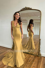 Straps Sleeveless V Neck Mermaid Long Formal Dress With Appliques