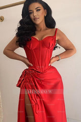 Straps Sweetheart Sleeveless Long Formal Dress With Split Appliques