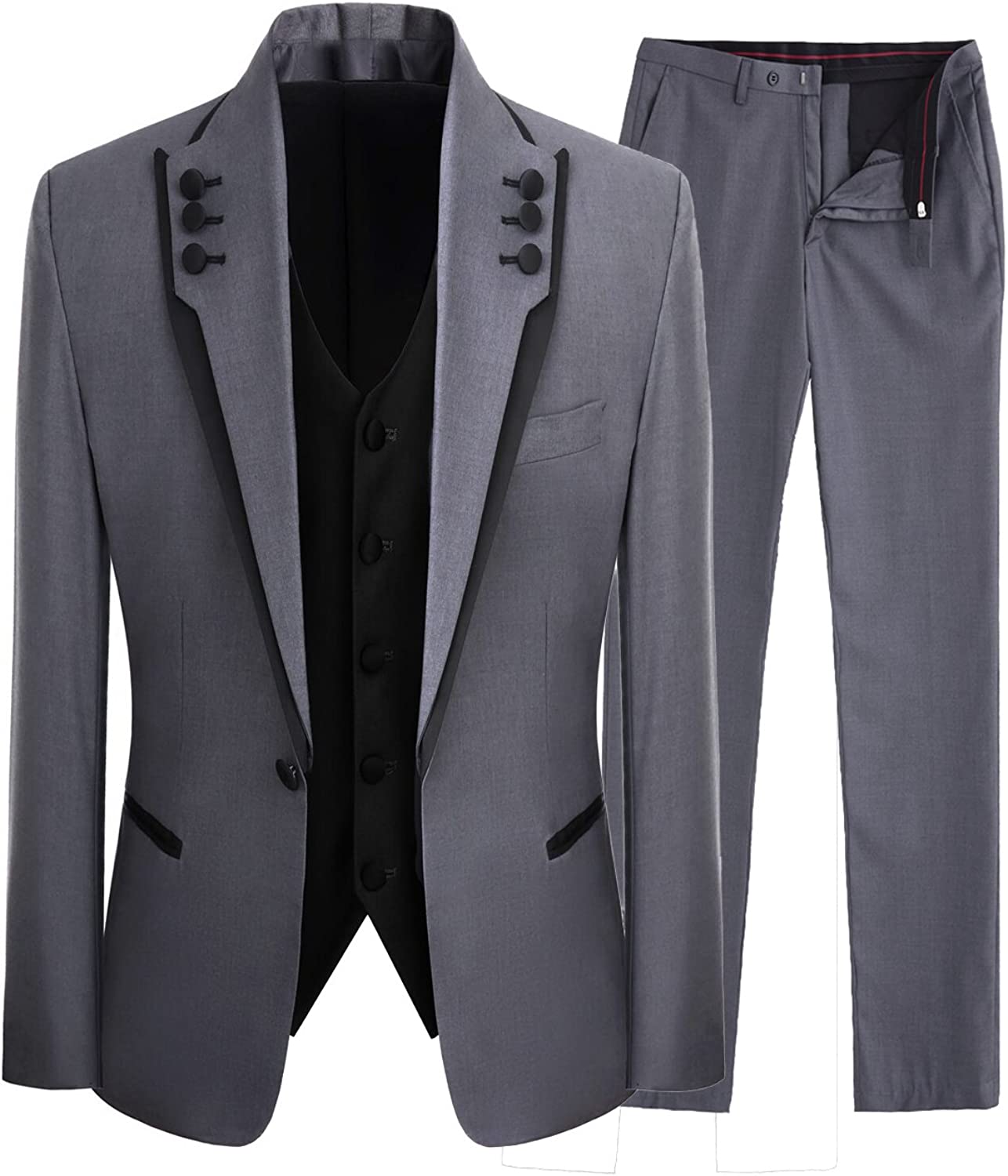Streamlined Gray Shawl Lapel Three Piece Prom Suite