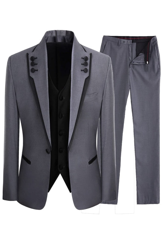 Streamlined Gray Shawl Lapel Three Piece Prom Suite