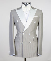 Striped Double-Breasted Peaked Lapel Business Men’s Suit