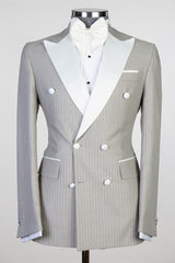 Striped Double-Breasted Peaked Lapel Business Men’s Suit