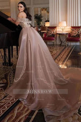 Stunning Dusk Off-The-Shoulder Rhinestones Mermaid Formal Dress with Detachable Train