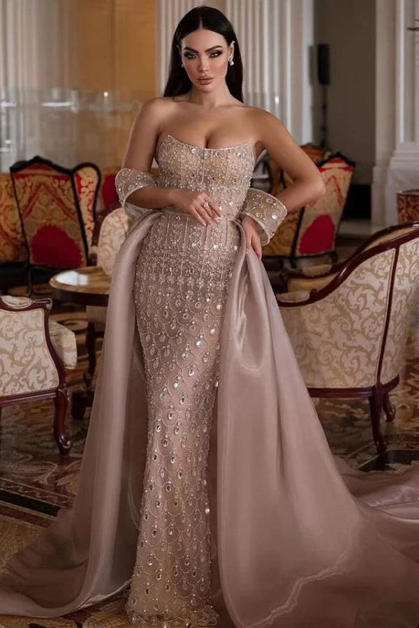Stunning Dusk Off-The-Shoulder Rhinestones Mermaid Formal Dress with Detachable Train