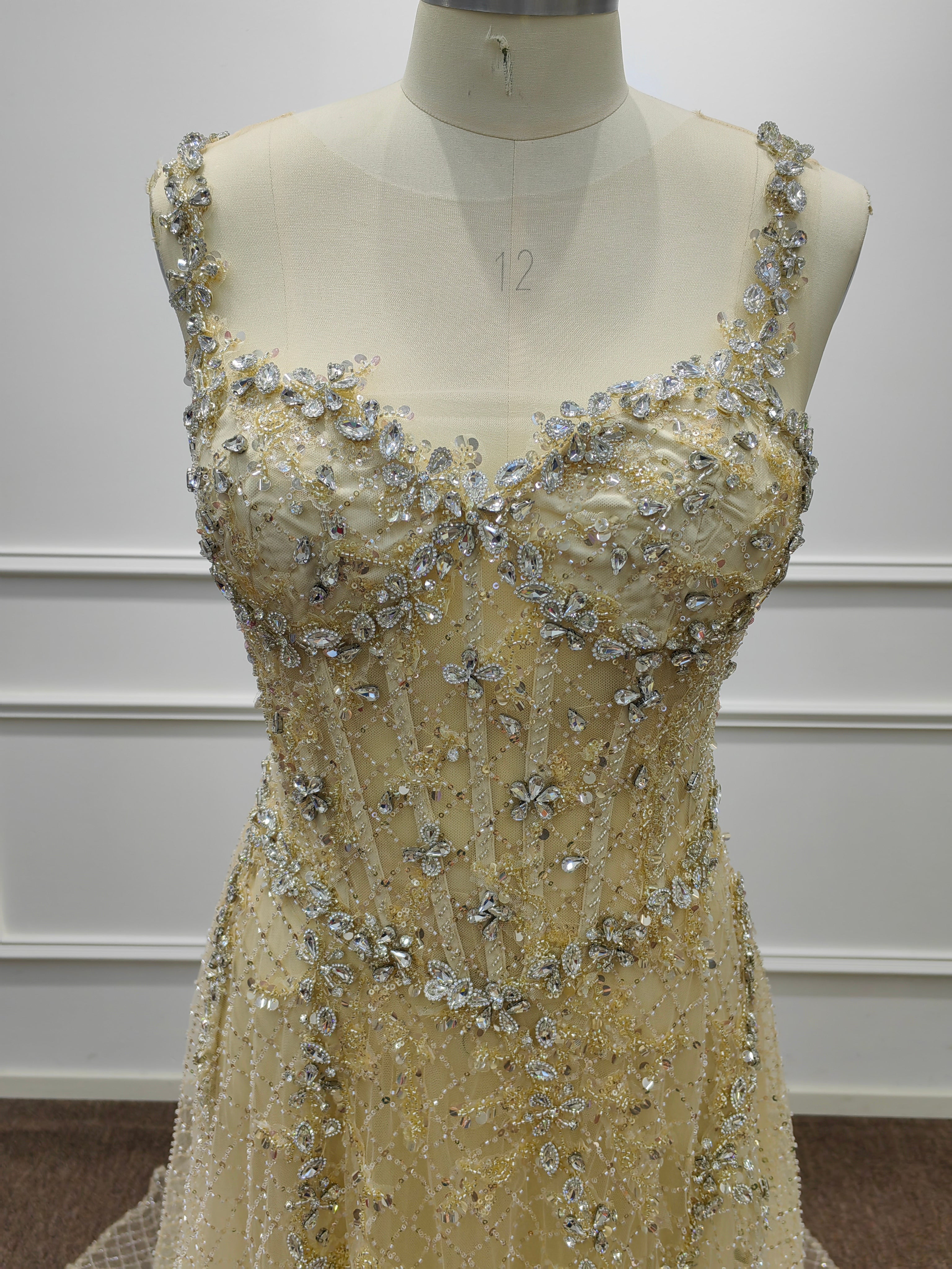 Stunning Long A-line Sequined Beading Sleeveless Prom Evening Dresses with Slit