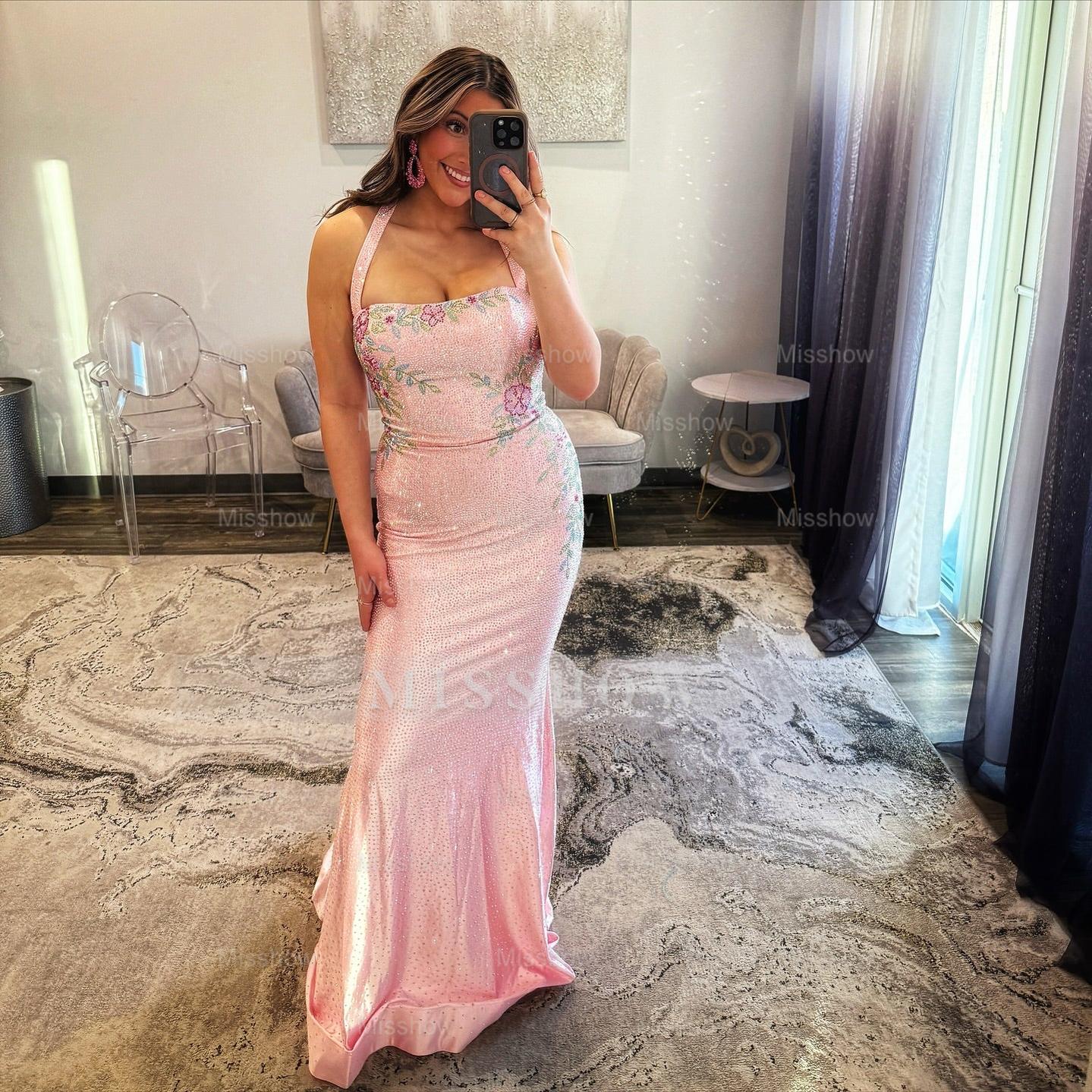 Stunning Long Lilac Halter Mermaid Corset Prom Dress