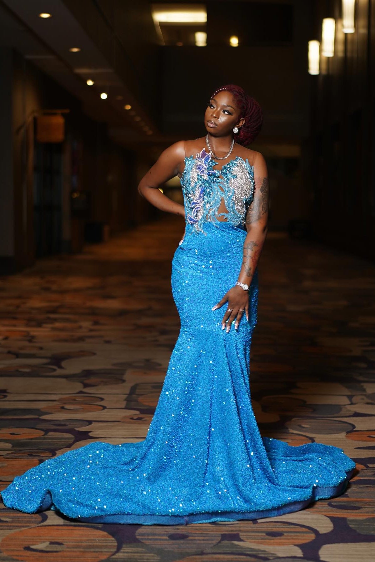 Stunning Long Ocean Blue Sweetheart Sleeveless Mermaid Prom Dress with Beadings and Sequins