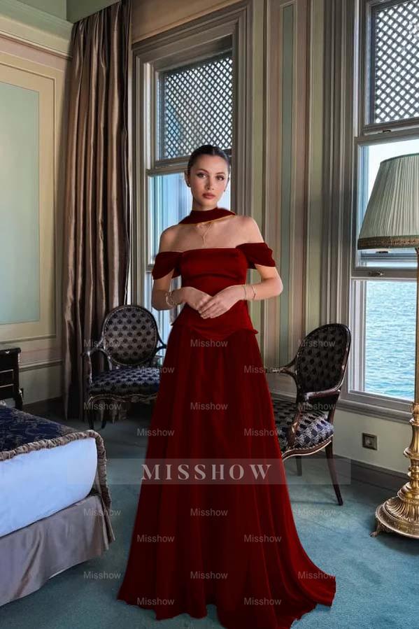 Stunning Off the Shoulder Sleeveless Long Formal Dress With Pleated