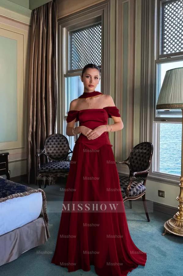 Stunning Off the Shoulder Sleeveless Long Formal Dress With Pleated