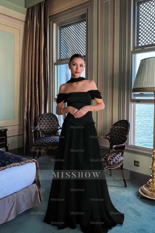 Stunning Off the Shoulder Sleeveless Long Formal Dress With Pleated