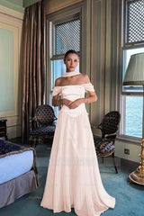 Stunning Off the Shoulder Sleeveless Long Formal Dress With Pleated