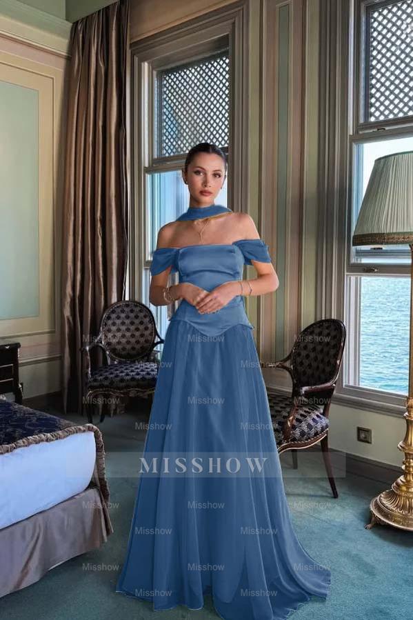 Stunning Off the Shoulder Sleeveless Long Formal Dress With Pleated