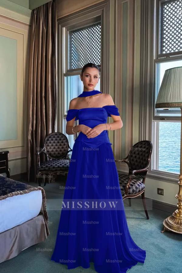 Stunning Off the Shoulder Sleeveless Long Formal Dress With Pleated