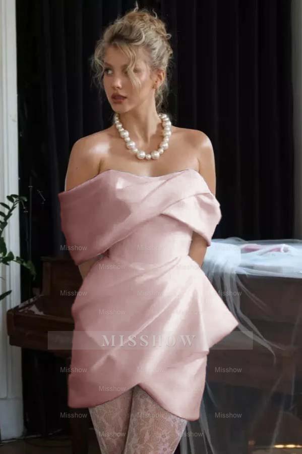 Stunning Off the Shoulder Sleeveless Short Formal Dress With Pleated