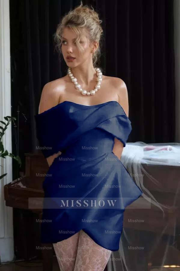 Stunning Off the Shoulder Sleeveless Short Formal Dress With Pleated