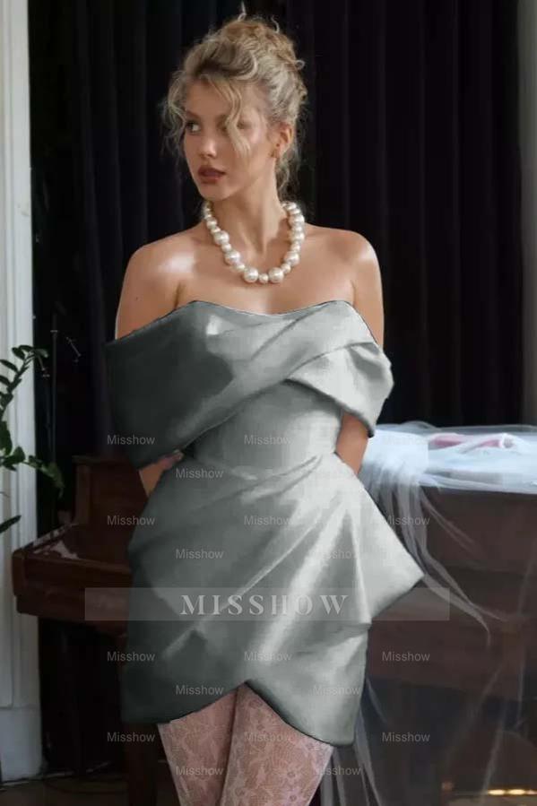 Stunning Off the Shoulder Sleeveless Short Formal Dress With Pleated