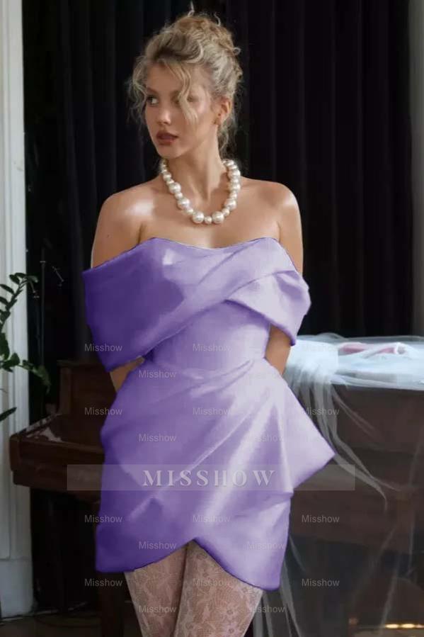 Stunning Off the Shoulder Sleeveless Short Formal Dress With Pleated