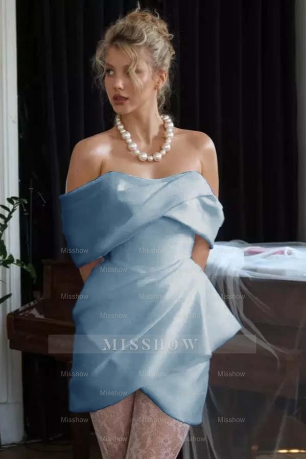 Stunning Off the Shoulder Sleeveless Short Formal Dress With Pleated