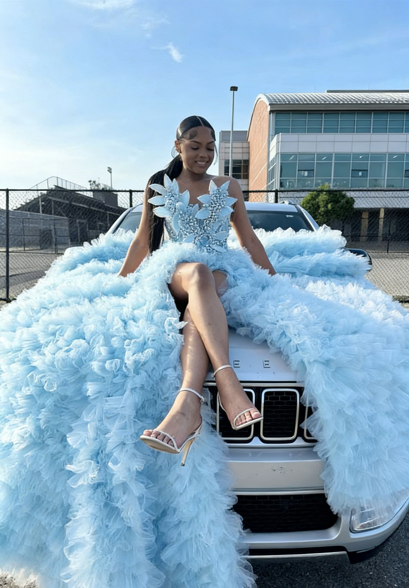 Sky blue sweetheart split-front mermaid prom dress