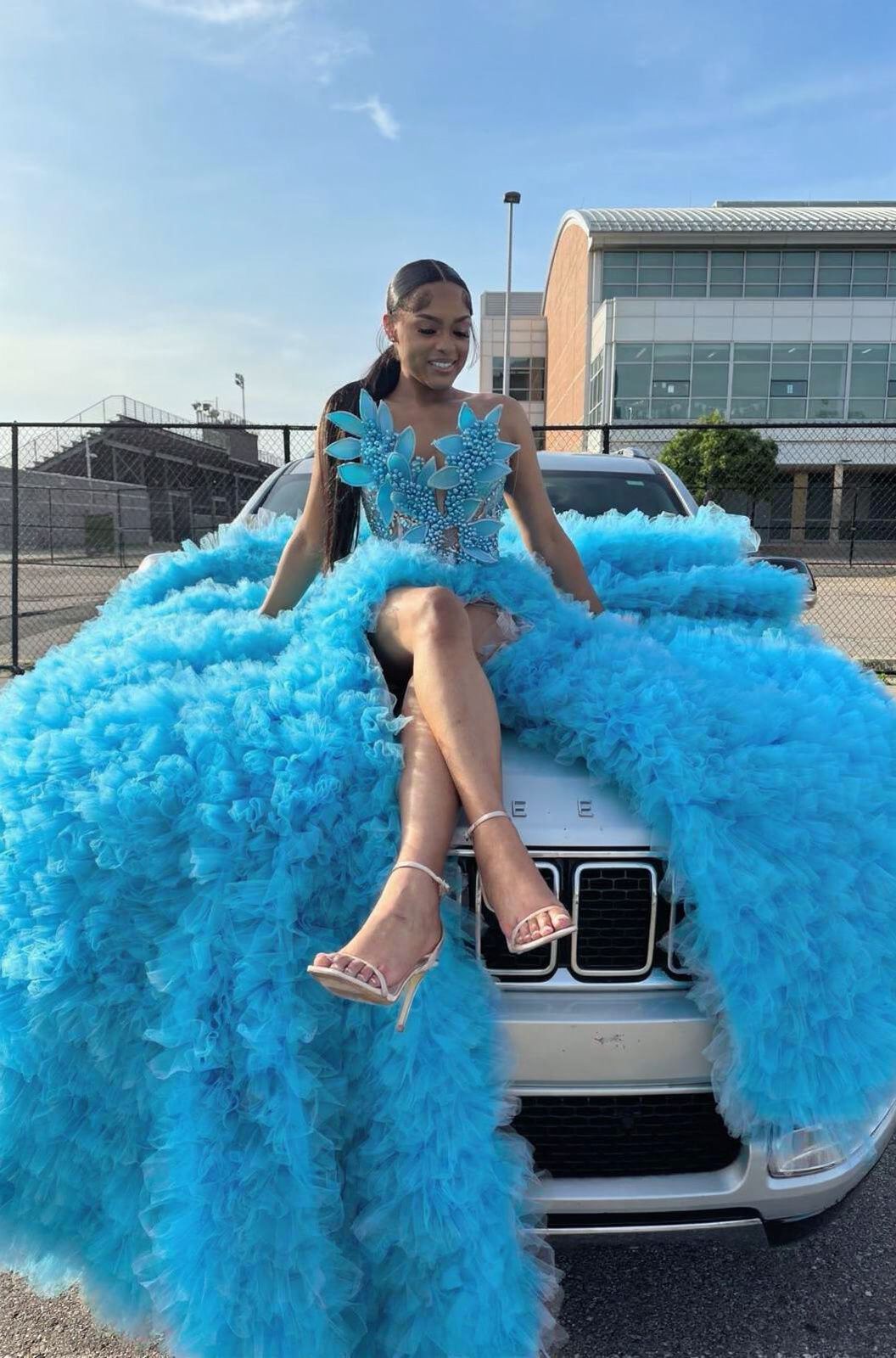 Pool sweetheart split-front mermaid prom dress