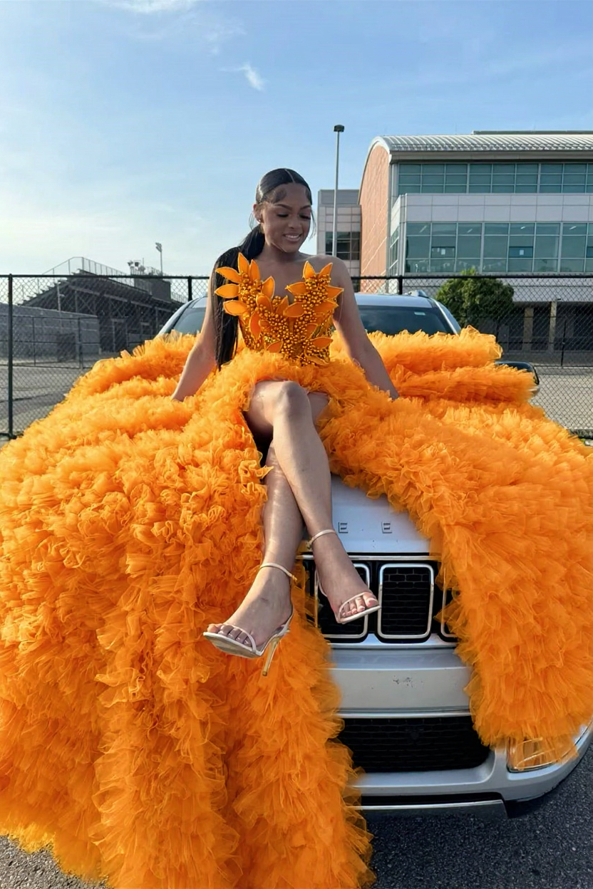 Orange sweetheart split-front mermaid prom dress