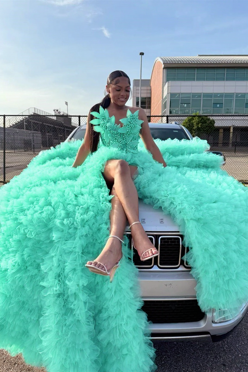 Mint green sweetheart split-front mermaid prom dress