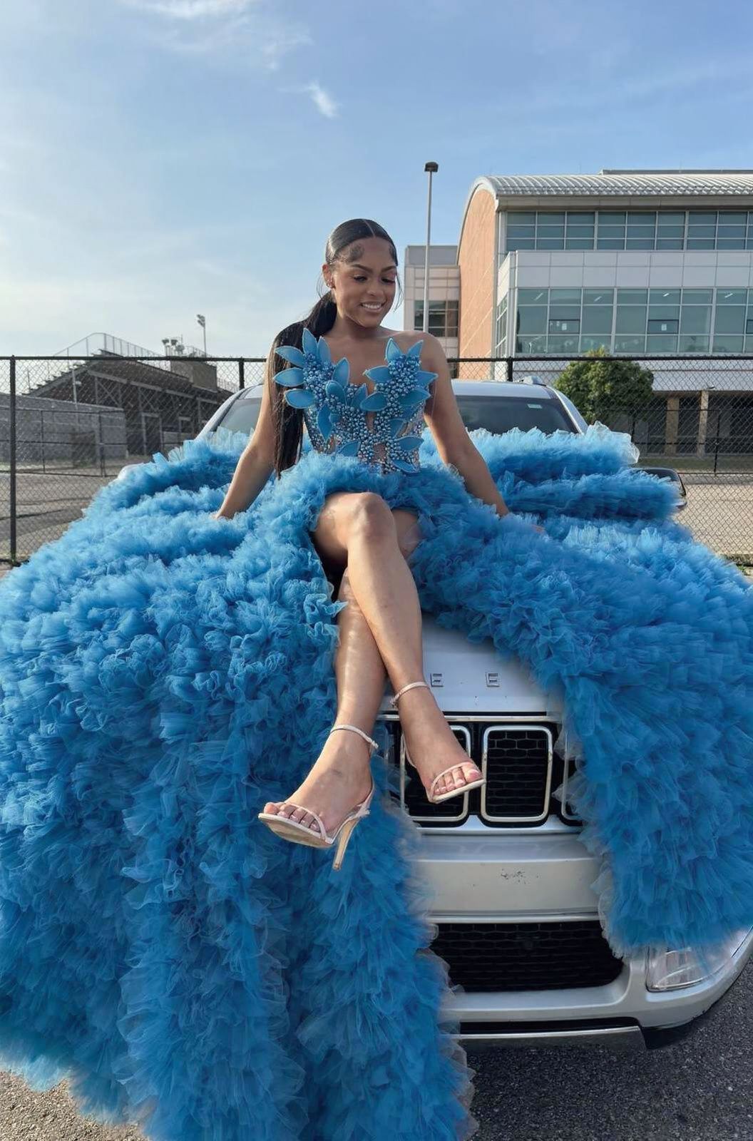 Ocean blue sweetheart split-front mermaid prom dress