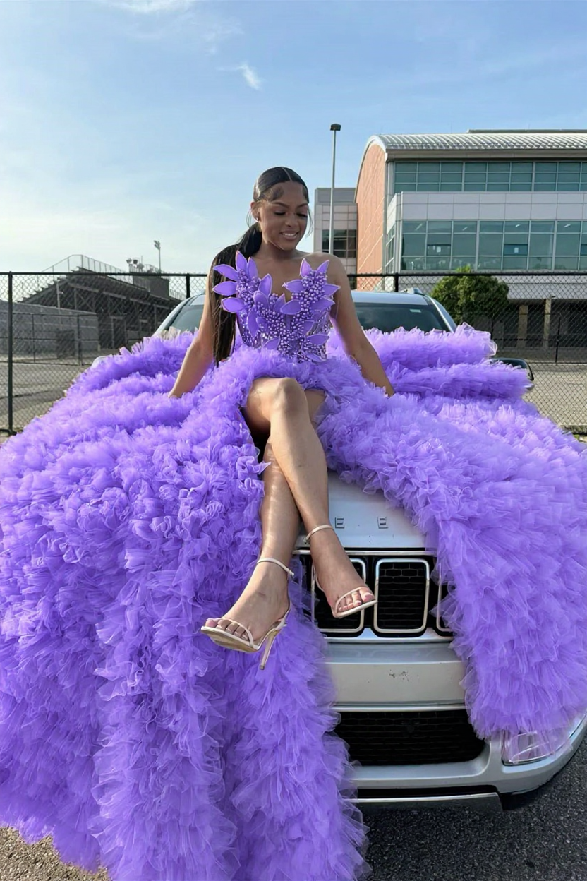 Purple sweetheart split-front mermaid prom dress