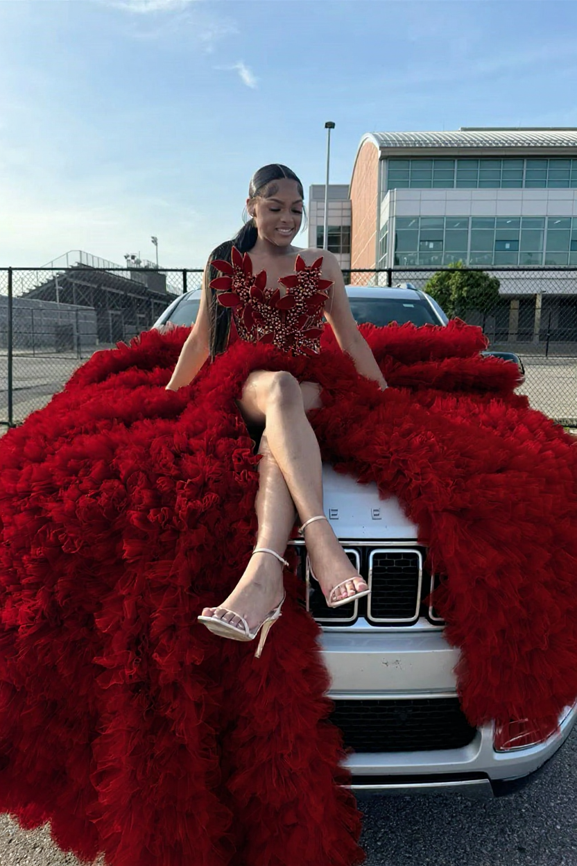 Red sweetheart split-front mermaid prom dress